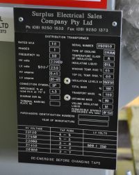 1254585535 1458 FT0 Transformer Rating Plate 